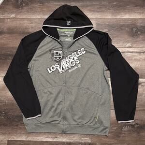 Reebok LA Kings Lightweight Full Zip Hoodie Jacket Gray and Black 2XL Center Ice